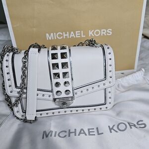 Michael Kors white cross body bag silver Pyramid spikes